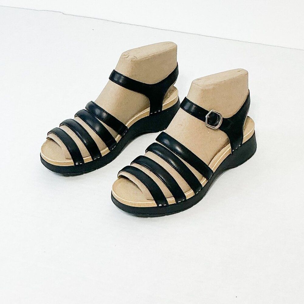 DANSKO NWB Sz 38 Black Nappa Leather Roxie Comfort Sandals - Picture 1 of 13